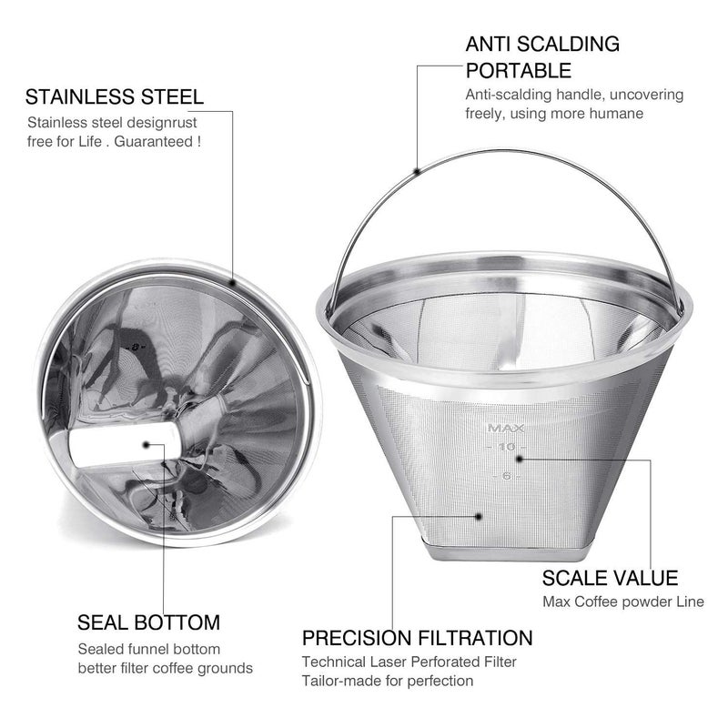 YEOSEN Reusable #4 Cone Shape Coffee Filter Permanent 6-10 Cup Stainless Steel Coffee Filter for Cuisinart Maker Ninja Coffee Bar Brewer -BPA Free - Image 5