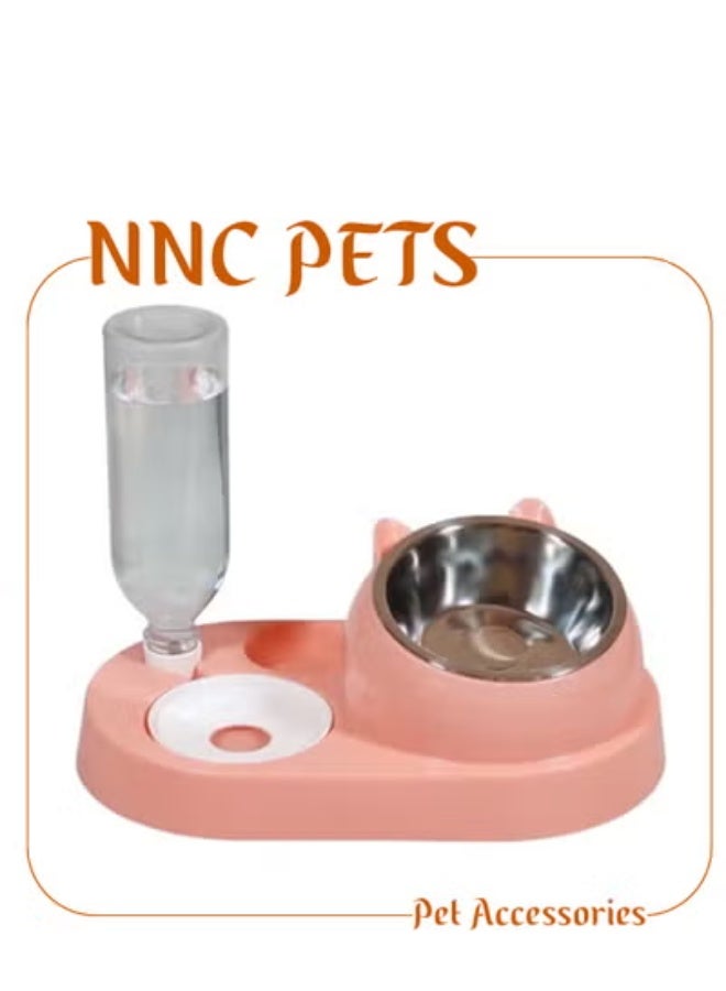 NNC PETS Dual bowl automatic feeder & water dispenser for Cats & Small dogs, Spill-proof food & water dispenser with Stainless steel bowl and Durable plastic, Easy to clean, 32.3 cm (PINK) - Image 1