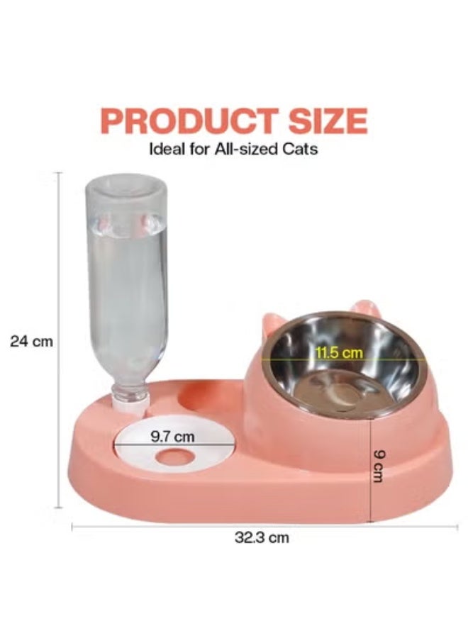 NNC PETS Dual bowl automatic feeder & water dispenser for Cats & Small dogs, Spill-proof food & water dispenser with Stainless steel bowl and Durable plastic, Easy to clean, 32.3 cm (PINK) - Image 2