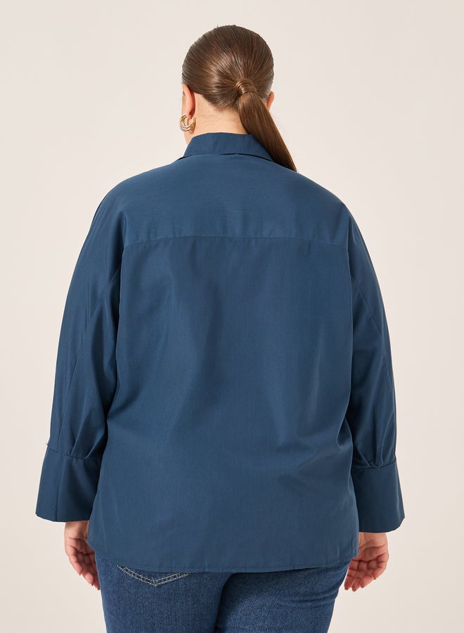 Styli Plus Size Solid Long Sleeves Oversized Shirt - Image 4