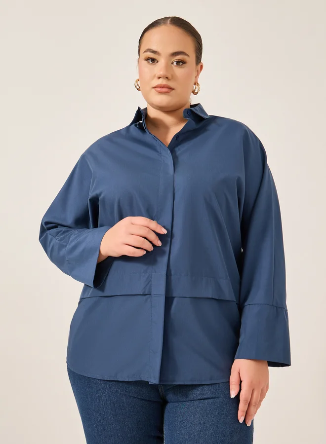 Styli Styli Plus Size Solid Long Sleeves Oversized Shirt