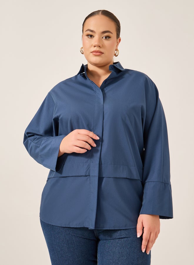Styli Plus Size Solid Long Sleeves Oversized Shirt - Image 1