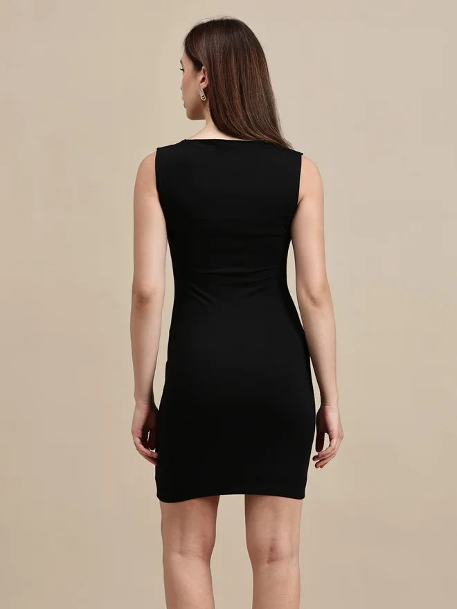 Ecolore black Black Solid Sleeveless Bodycon Mini Dress for Women | Best Price UAE