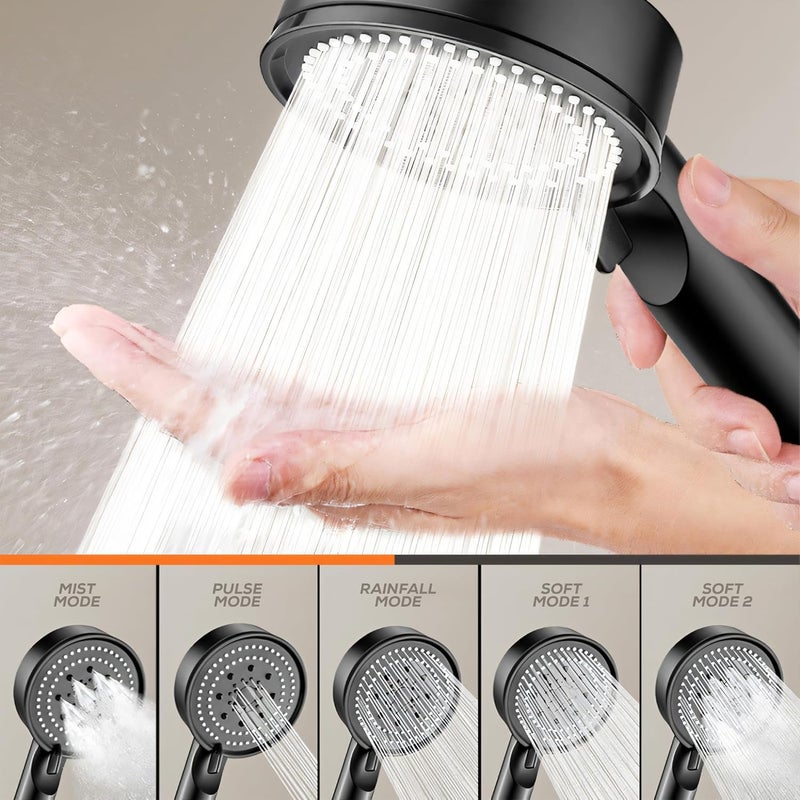 MIORAH 5-Function Hand Shower for Bath | Anti-Clog Silicone Nozzels with High Pressure | Handshower for Bathroom | Black - Image 5