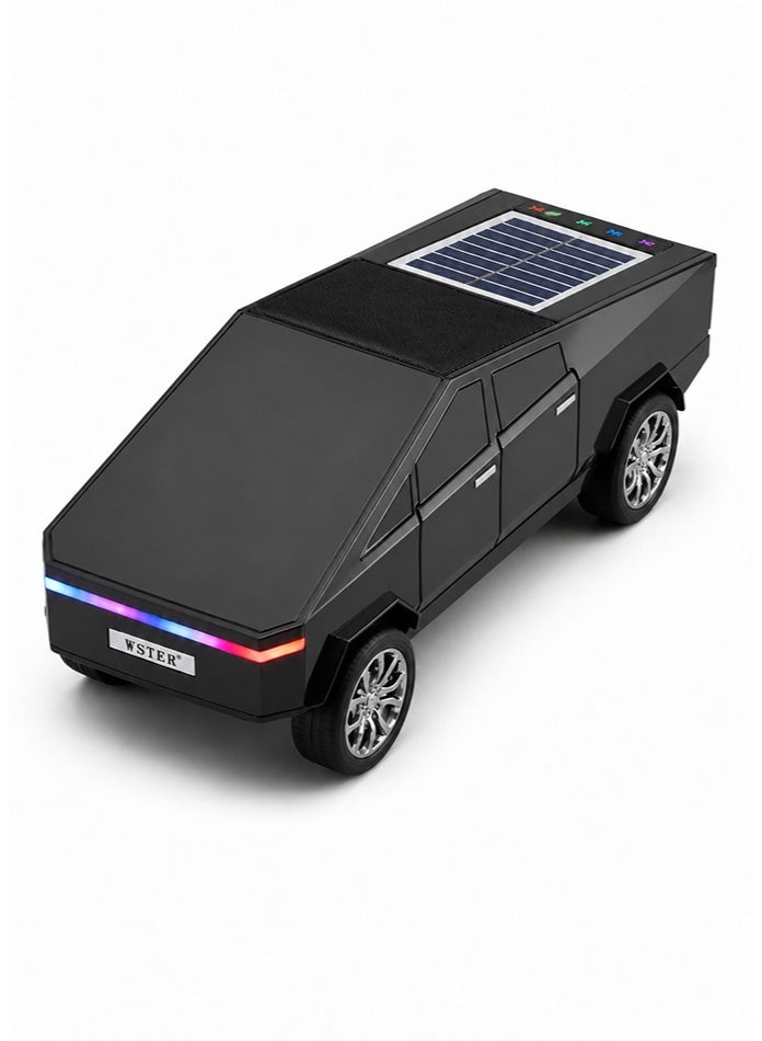 WSTER WS-699 10W Solar Wireless Car Speaker, Bluetooth 5.4 Portable Multimedia Speaker with FM Radio, RGB Lights & Cyber Truck Design - Black - Image 1