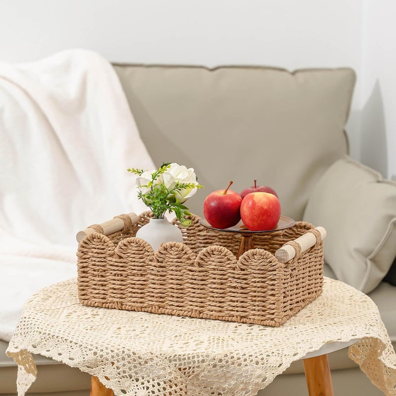 CubesLand Paper Rope Scalloped Edge Decor Baskets for Home, Living Room, Bedroom, Toilet Basket for Over Toilet Storage Shelf, End Table, Shelves and More, Both Storage&Decor, Set 2 Neutral - Image 4