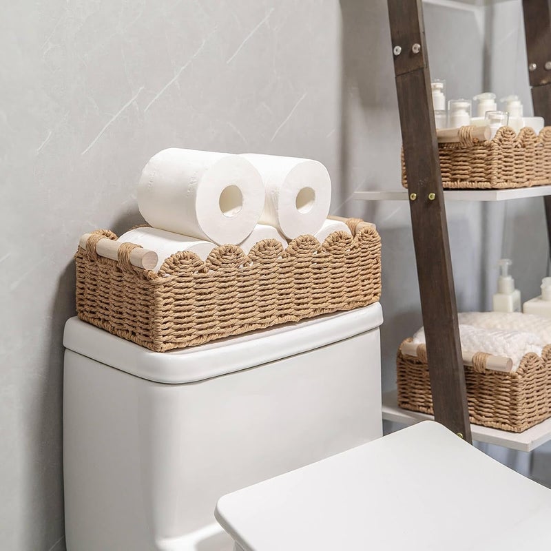 CubesLand Paper Rope Scalloped Edge Decor Baskets for Home, Living Room, Bedroom, Toilet Basket for Over Toilet Storage Shelf, End Table, Shelves and More, Both Storage&Decor, Set 2 Neutral - Image 2