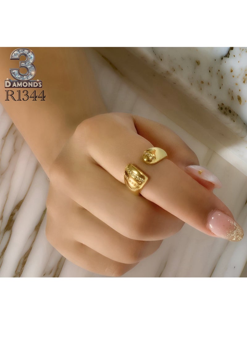 3Diamonds - Women's Ring, Gold Plated, High Quality With Sparkling Zircon - Image 1