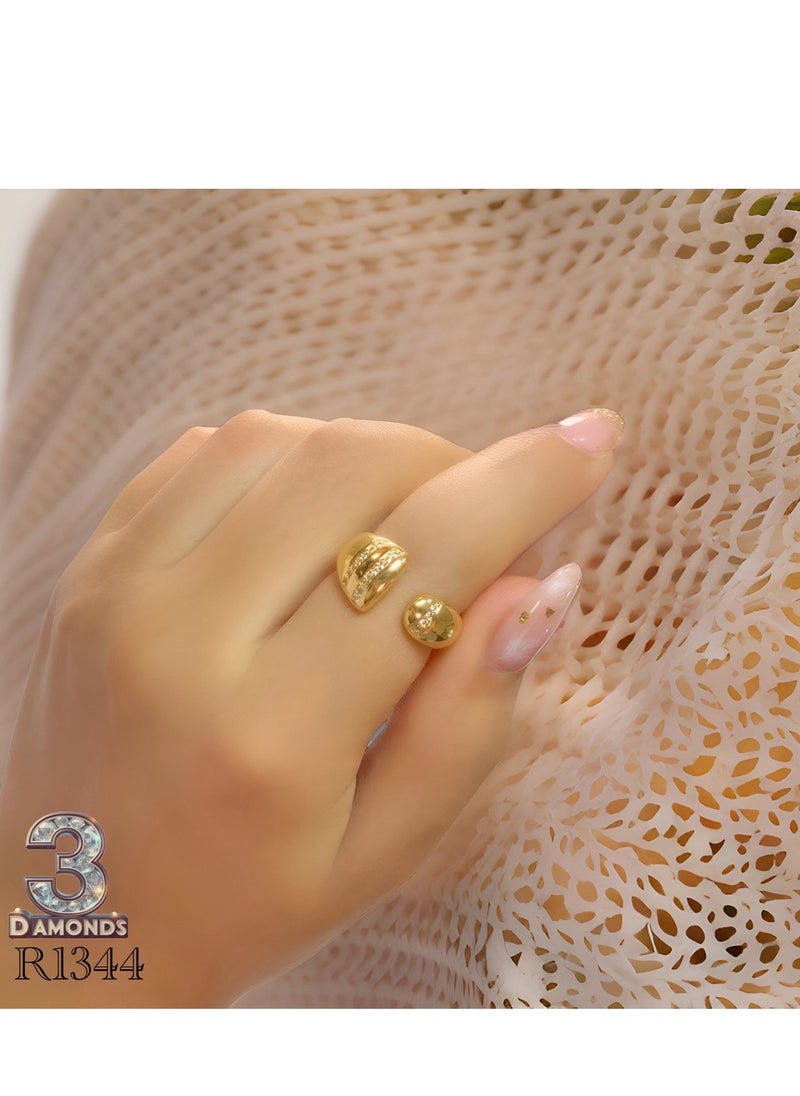 3Diamonds - Women's Ring, Gold Plated, High Quality With Sparkling Zircon - Image 1