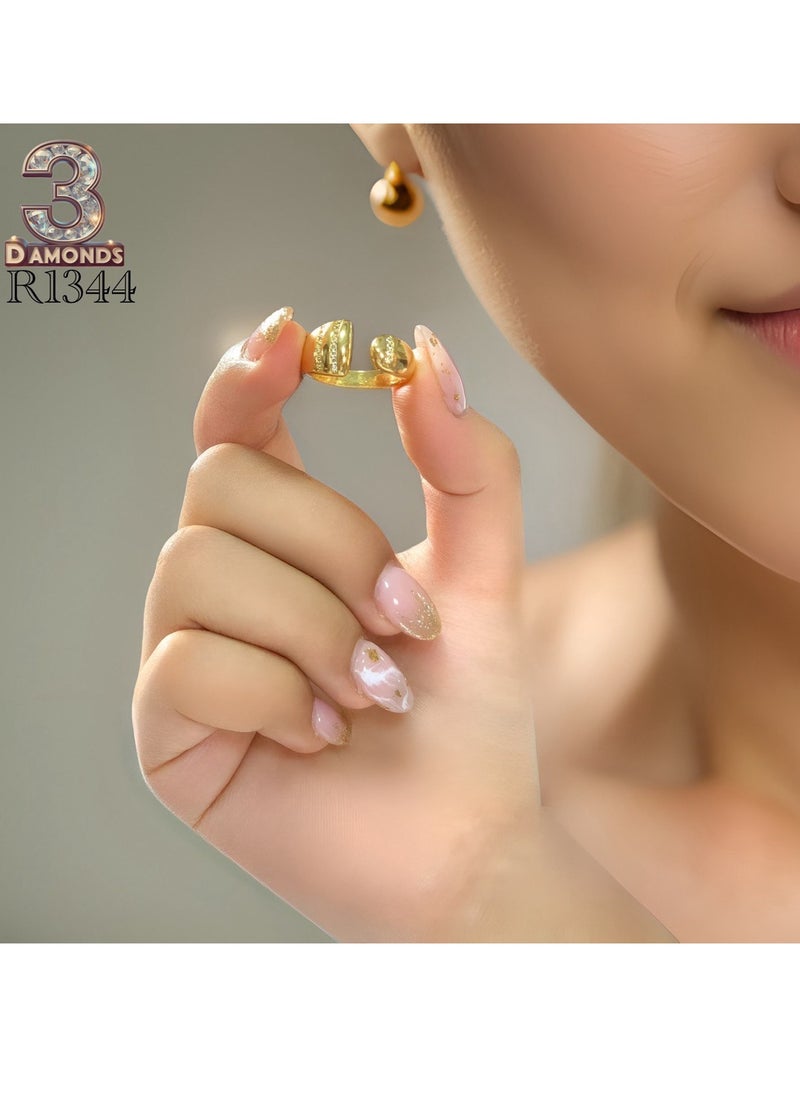3Diamonds - Women's Ring, Gold Plated, High Quality With Sparkling Zircon - Image 1
