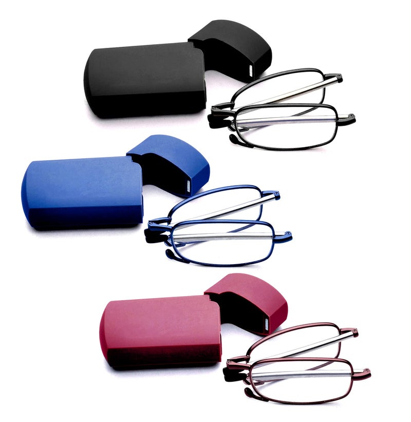 GOOSEN 3-Pack Reading Glasses Men Women, Pocket Wallet Purse Compact Hard Cases Folding Readers, Blue light Glasses Spring Hinge 1.25 x - Image 1