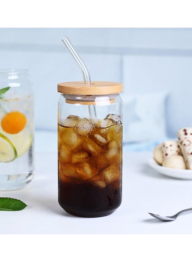 بوبيولار كوب زجاجي مع غطاء من الخيزران وماصة 550 مل