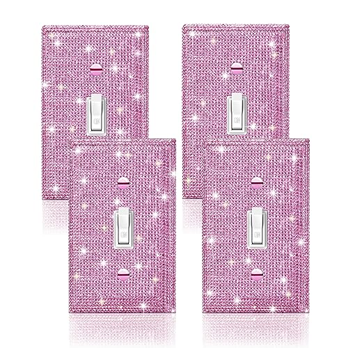 Gaocai 4 Pcs Shiny Silver Pink Wall Plate Decorative Light Switch Cover Single Toggle Rhinestones Outlet Cover - Image 1