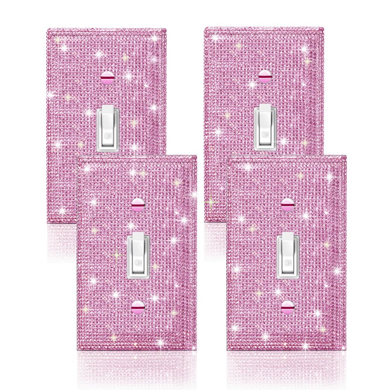 Gaocai 4 Pcs Shiny Silver Pink Wall Plate Decorative Light Switch Cover Single Toggle Rhinestones Outlet Cover - Image 2