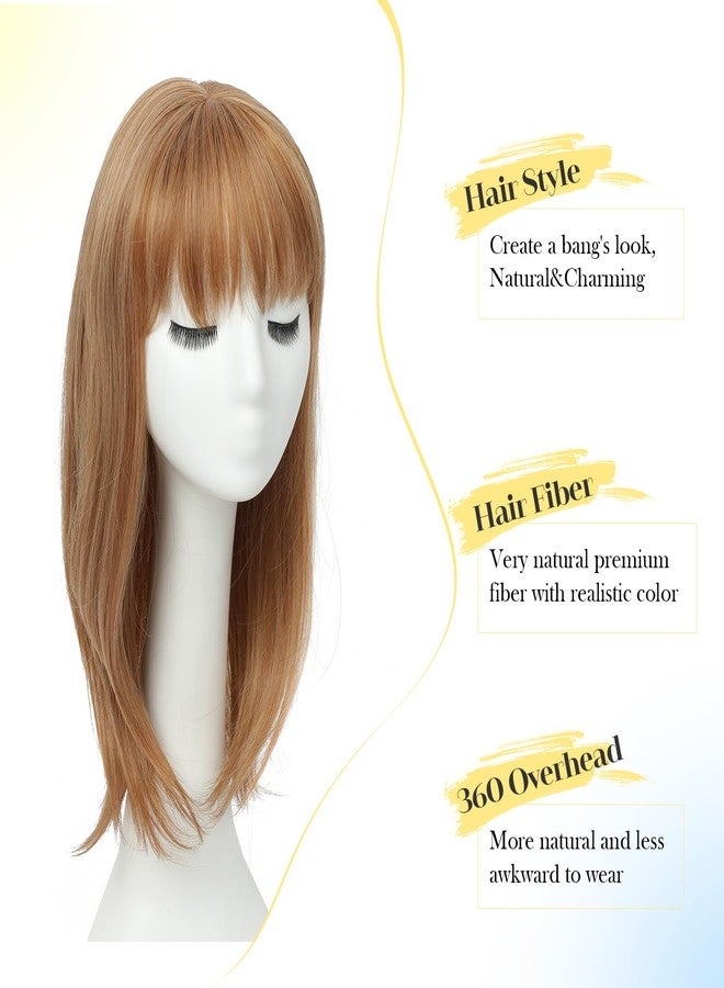 PANEWAY Hair Topper With Bangs 18inch Straight Toppers 6.5“ ×6.5” Base Premium Synthetic Hair Pieces For Women-Ginger Strawberry Blonde - Image 2