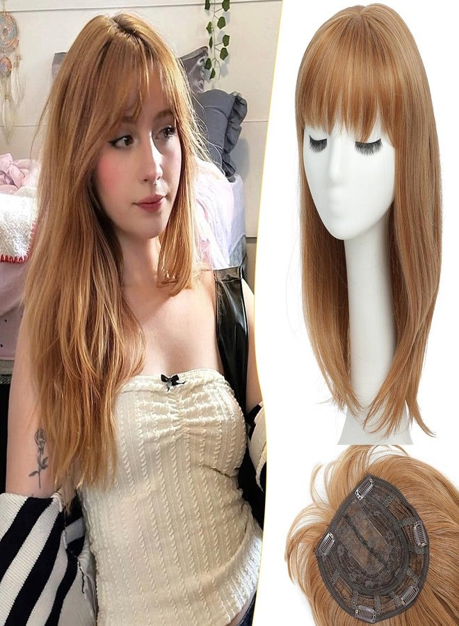 PANEWAY Hair Topper With Bangs 18inch Straight Toppers 6.5“ ×6.5” Base Premium Synthetic Hair Pieces For Women-Ginger Strawberry Blonde - Image 1