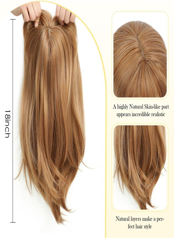 PANEWAY Hair Topper With Bangs 18inch Straight Toppers 6.5“ ×6.5” Base Premium Synthetic Hair Pieces For Women-Ginger Strawberry Blonde - Image 3