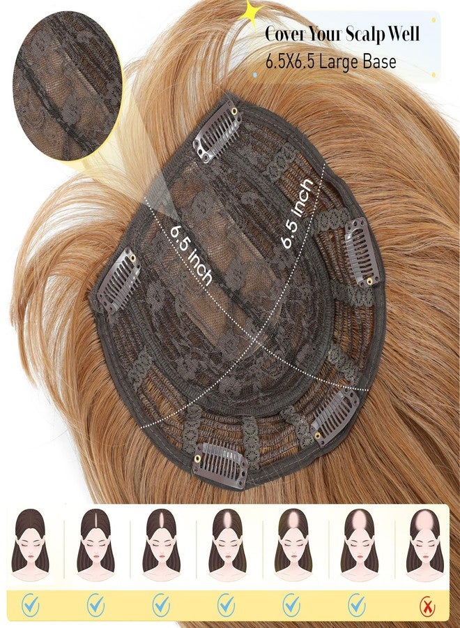 PANEWAY Hair Topper With Bangs 18inch Straight Toppers 6.5“ ×6.5” Base Premium Synthetic Hair Pieces For Women-Ginger Strawberry Blonde - Image 4
