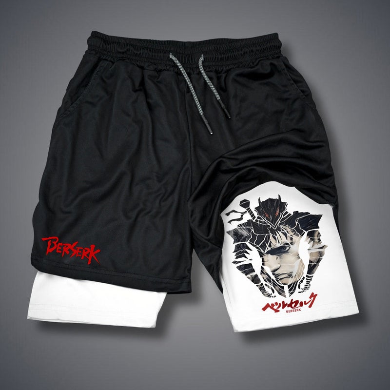 2025 new summer foreign trade Berserk animation shorts adult double beach pants fitness pants 9 white.