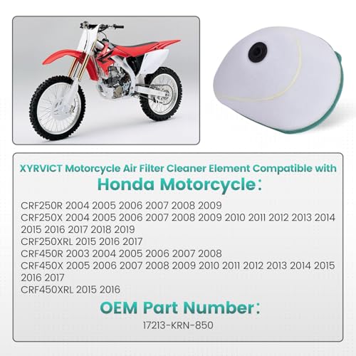 XYRVICT Air Filter for Honda CRF250R CRF 250 R 2006 2004 2005 2007 2008 2009 CRF250X CRF250XRL CRF450R CRF450X CRF450XRL, 17213-KRN-850 Air Cleaner Element - Image 2