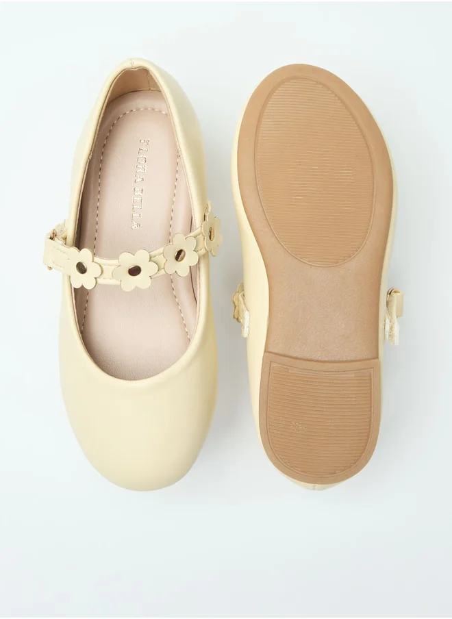 Flora Bella By Shoexpress Flower Accent Ballerina Shoes with Hook and Loop Closure