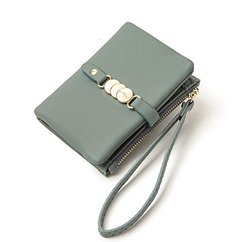 AOXONEL Womens Wallets Small Rfid Bifold Wristlet,Ladies Wallets for Card Coin,Change Purse with Wrist Strap (Green) - Image 1