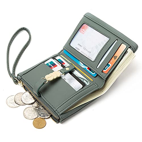 AOXONEL Womens Wallets Small Rfid Bifold Wristlet,Ladies Wallets for Card Coin,Change Purse with Wrist Strap (Green) - Image 2