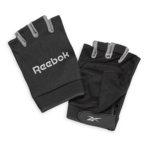 Reebok Classic Fingerless Gloves (Black/Grey, Medium), Lightweight Fitness & Weight Lifting Gloves for Training, Crossfit, Cycling & Home Gym Exercise, Breathable Workout Gloves for Men & Women - Image 1