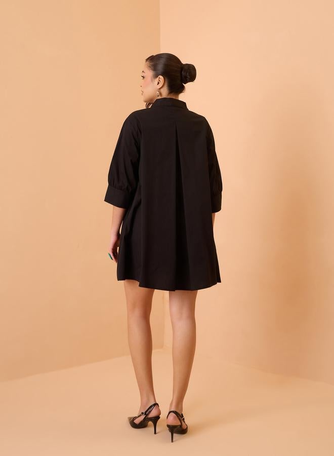 SASSAFRAS Black Poplin Flared Mini Dress - Image 4