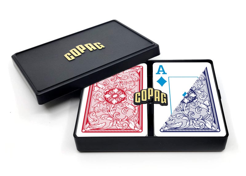 Copag 4Color Legacy Design 100 Plastic Playing Cards Bridge Size Narrow Jumbo Index RedBlue Double Deck Set - Image 3
