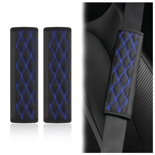 wedfish 2PCS Car Seat Belt Cover PadsLeather Seatbelt Covers Protect Shoulder and Neck Car Accessories InteriorUniversal Car Seat Strap Pads Car Decorations for Most Cars Trucks BlackBlue - Image 1