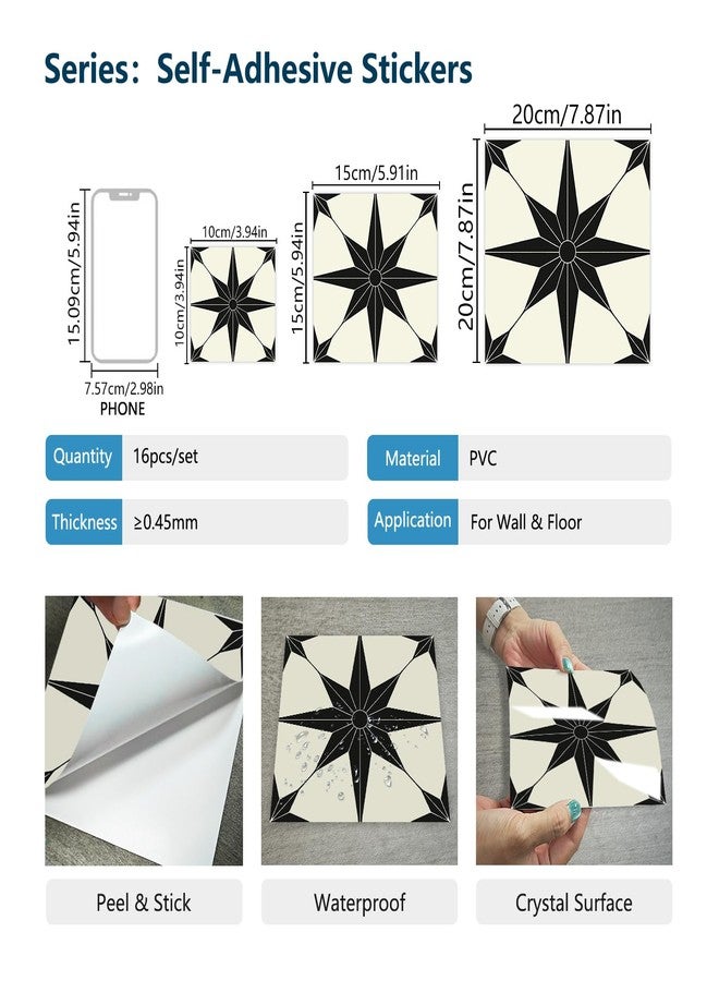 Jacklove 16 Pcs (8x8 in) Mandala Style Decorative Tile Stickers, Peel and Stick Self Adhesive Removable Tiles Backsplash Waterproof Kitchen Bathroom Furniture Staircase Home Decor Wall Sticker (DS-01-XL) - Image 2