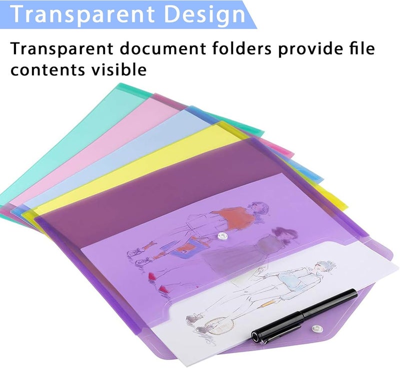 Oonkaf 5 Pcs File Folders, Plastic Envelopes Poly Envelopes, Clear Document Folders US Letter A4 Size, Multicolored - Image 5