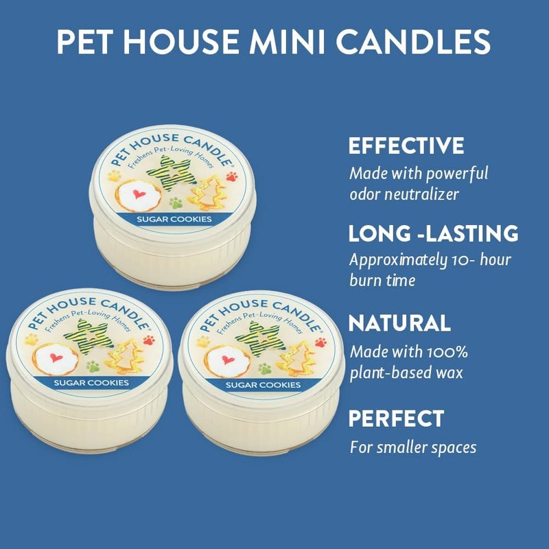 One Fur All Pet House Mini Candles for Pet Odor Made with Natural Soy Wax, Plant Based, Dog and Cat Friendly Scented, Sugar Cookies Pack of 3 - Image 2
