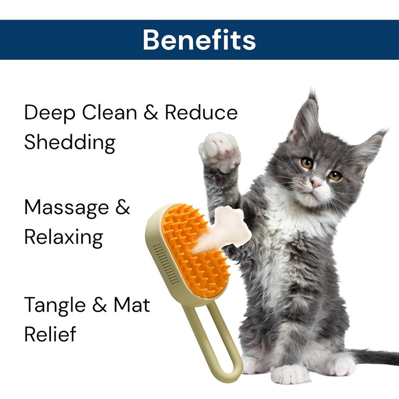 LyfNeeds Pet Hair Steam Brush for Dogs & Cats - Foldable Grooming Comb with Steamer - Pet Grooming Tool for Cats & Puppies (Orange) - Image 3