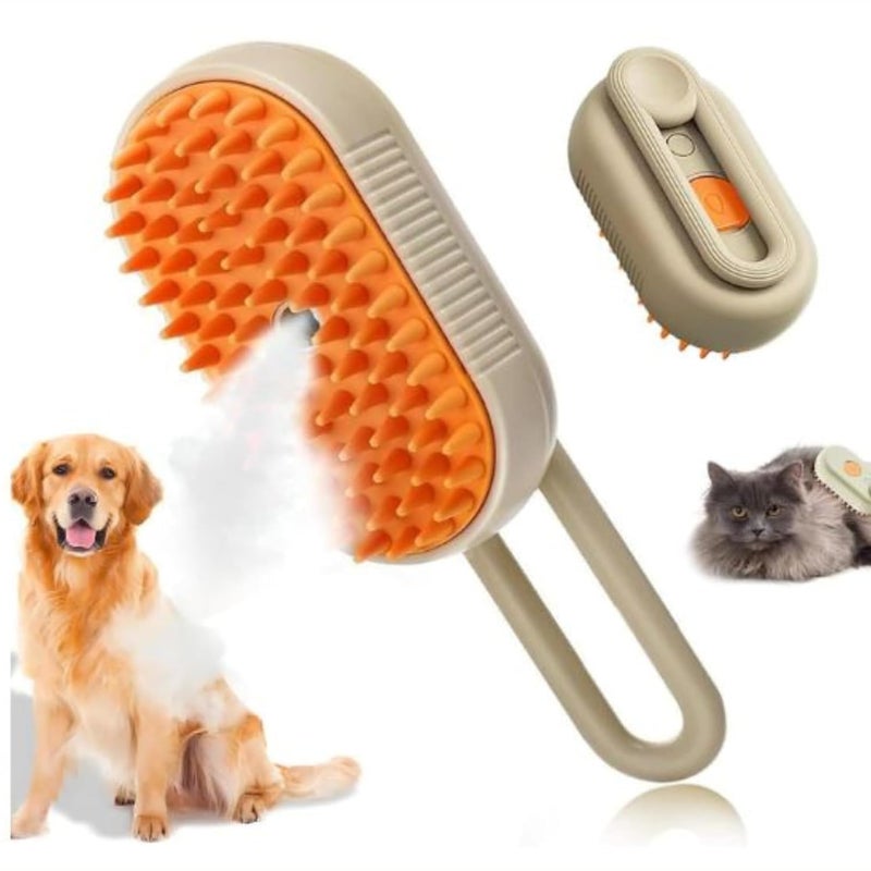 LyfNeeds Pet Hair Steam Brush for Dogs & Cats - Foldable Grooming Comb with Steamer - Pet Grooming Tool for Cats & Puppies (Orange) - Image 1