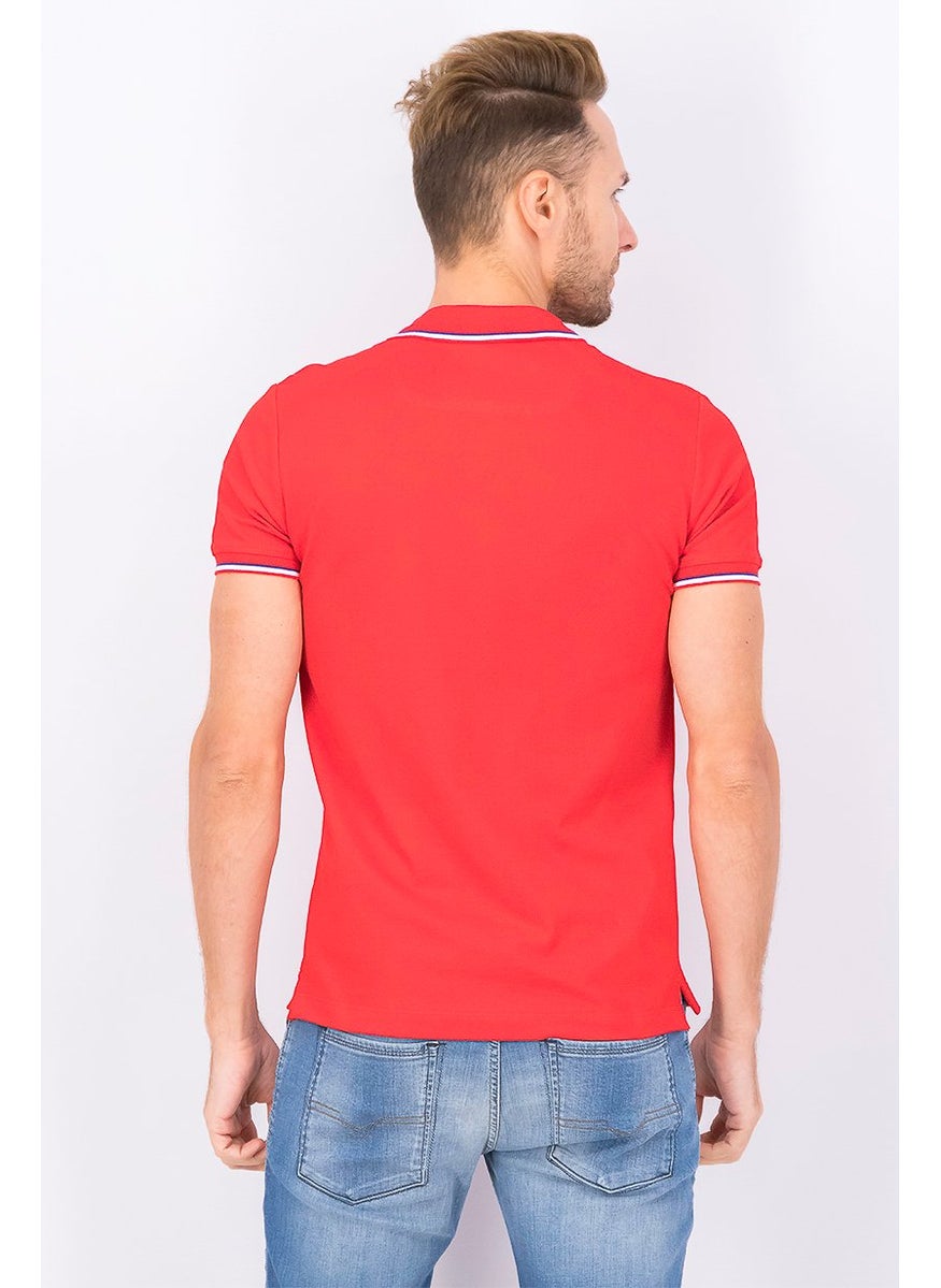 DIESEL Men Regular Fit Short Sleeves Embroidered Polo, Red  - Image 2