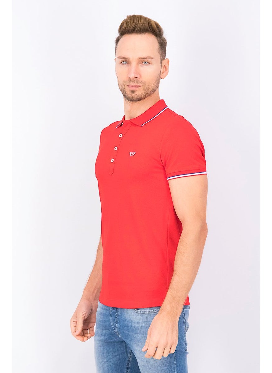 DIESEL Men Regular Fit Short Sleeves Embroidered Polo, Red  - Image 4