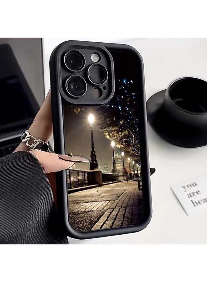 Black Sandstone iPhone 16 Pro Case – River Night View Design, Matte Texture, Shockproof, Anti-Scratch, Drop Protection, Soft TPU Back Cover - Image 1