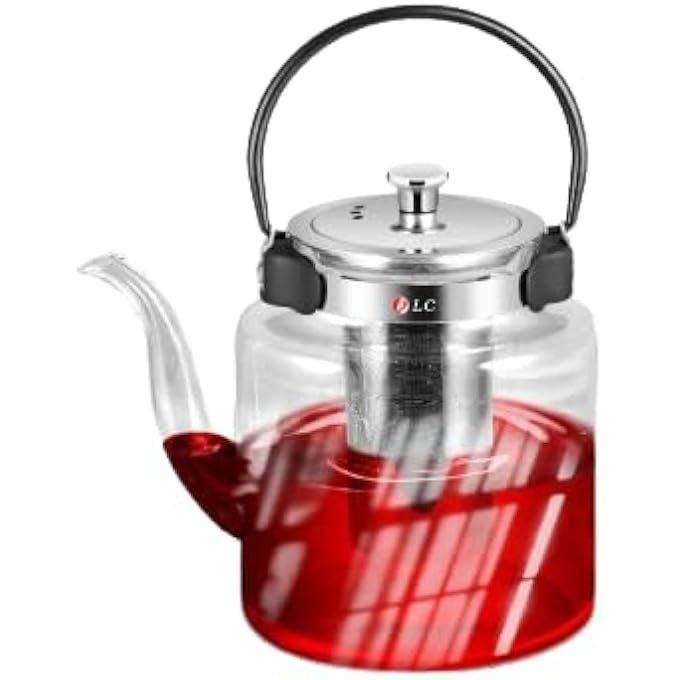 إبريق شاي زجاجي مع نفخ 800 مل من إبريق بوروسيليكات مقاوم للحرارة لزهور الشاي المتساقطة والمتفتح، يشمل غطاء وجهاز نفخ من الفولاذ المقاوم للصدأ