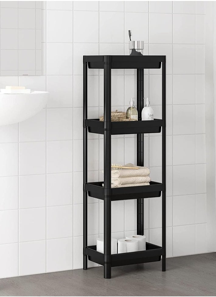 dida-cosmos - 4-Tier Vesken Shelving Unit Plastic Shelves Kitchen Bathroom Storage (36x23x100cm Black) - Image 1