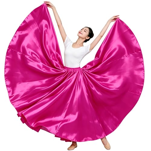 Backgarden Ladies 20 Yard Elegant Satin Long Full Skirt for Ballroom Belly Dance Performance Costume Dress Rose Red - Image 3