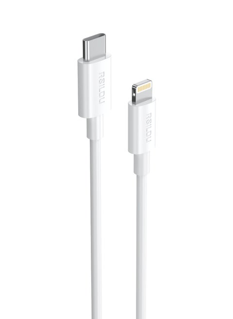 R2016-001 Lighting to USB-C Cable, 30W, High Durability and Flexible, Fast charging and data cable, 2M, Transmission Copper Wires speed Rate 480Mbps, Tangle and Entanglement free, white