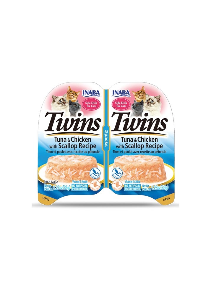 INABA Inaba Twins Cup Tuna & Chicken with Scallop Recipe,Inaba Cat Treats, Grain-Free, Toppers for cat foods, Lickable treats for cats, Side Dish/ Complement/ Topper/ Treat for Cats with Vitamin E  - Image 1