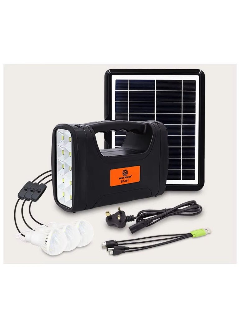 Easy Power Portable Solar Generator Lighting System – 10 LED Lights, 9V/3W Polycrystalline Panel, Built-in Battery, 3 USB Bulbs – Emergency Power Supply for Camping, Outdoor, Home Use  - Image 1