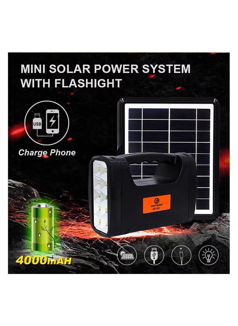 Easy Power Portable Solar Generator Lighting System – 10 LED Lights, 9V/3W Polycrystalline Panel, Built-in Battery, 3 USB Bulbs – Emergency Power Supply for Camping, Outdoor, Home Use  - Image 2