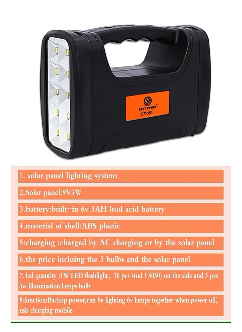 Easy Power Portable Solar Generator Lighting System – 10 LED Lights, 9V/3W Polycrystalline Panel, Built-in Battery, 3 USB Bulbs – Emergency Power Supply for Camping, Outdoor, Home Use  - Image 3