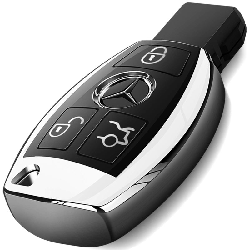 Intermerge for Mercedes Benz Key Fob Cover Premium Soft TPU Key Case Cover Compatible with Mercedes Benz C E S M CLS CLK G Class Keyless Smart Key Fob_Silver