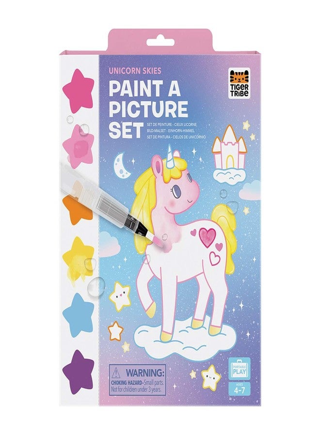 Tiger Tribe: Paint-A-Picture Unicorn Skies - Mess-Free Watercolor Art Set, Portable and Creative Gift for Kids Age 4+, 16 Pages with Built-in Pigments - Image 1