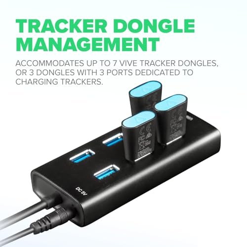 Rebuff Reality USB Hub 3.0 - 7-Port USB Hub with One Smart Charging Port, Supports Vive Tracker 3.0 2.0 & Other VR Dongles, Data Transfer for VR Trackers, MacBook, iMac, PC - Black, 31.5-inch Cable - Image 2